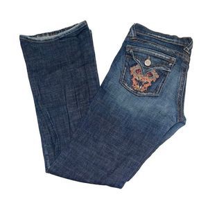 Plastic by Gly Distressed Collin Flap Mid-Rise Boot Cut Denim Jeans Size 11